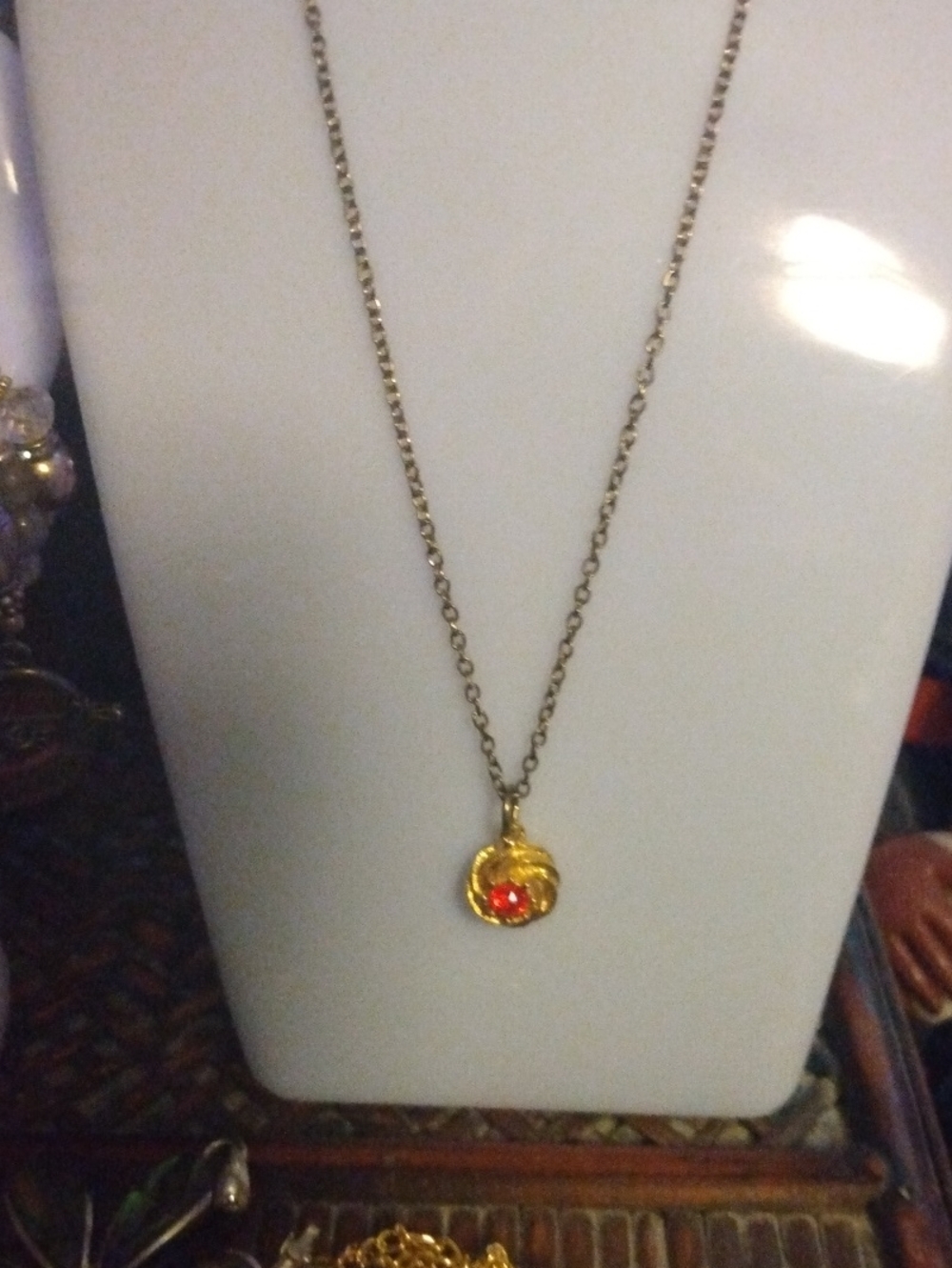Gold Pendant Necklace with Red Gem Vintage